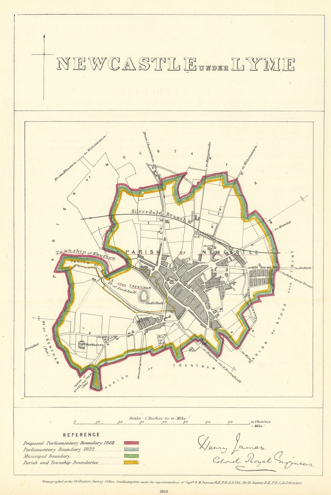 Newcastle-under-Lyme, Staffs. JAMES. Parliamentary Boundary Commission 1868 map